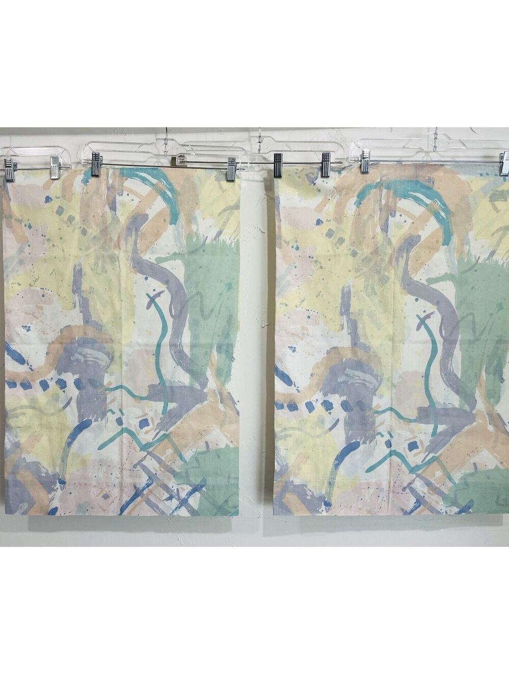 2 Vintage 80s Pillowcases Cannon Pastel Cotton Blend Watercolor Print Retro Rare